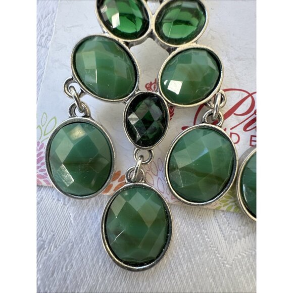 Premier Designs Nordstrom Statement Earrings Green Silvertone Beaded Drop NEW - Picture 8 of 10